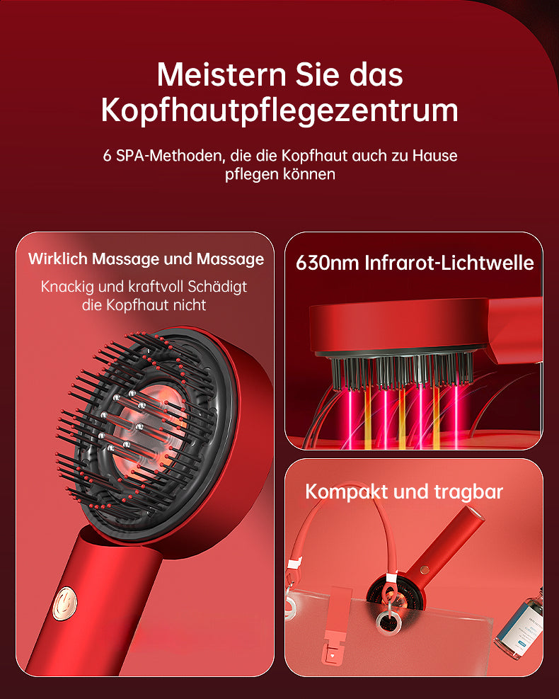 Innovativer Haarwuchskamm mit Rot-, Blau- und Infrarot-Lichttherapie